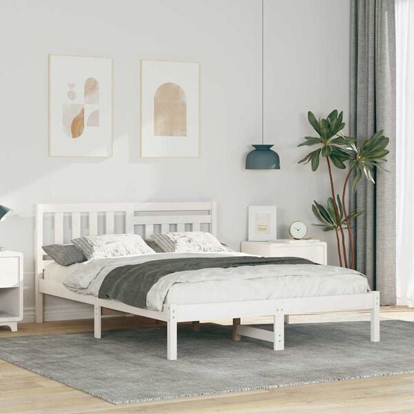 vidaXL Bed Frame with Headboard White 140 x 190 cm Solid Pine Wood