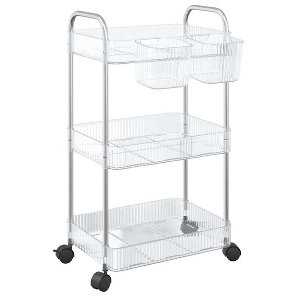 vidaXL Storage Trolley 3-Tier Transparent 37x28x68 cm Acrylic