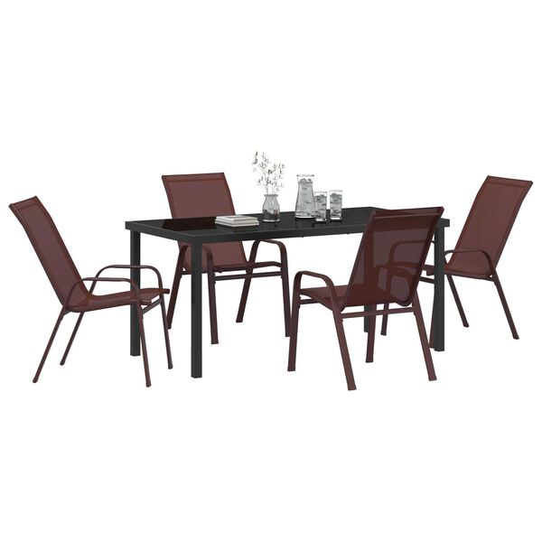 vidaXL Garden Dining Set 5 pcs Brown and Black Powder-coated Steel
