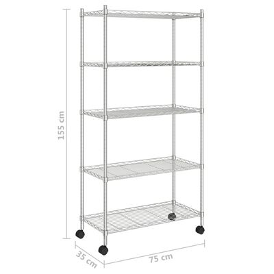 vidaXL 5-Tier Storage Shelf with Wheels 75x35x155 cm Chrome 250 kg