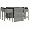 vidaXL 7 Piece Garden Bar Set with Cushions Grey Poly Rattan