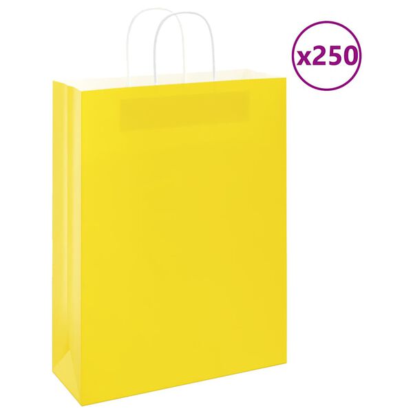 vidaXL Paper Bags 250 pcs with Handles Yellow 32x12x42 cm