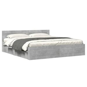 vidaXL Bed Frame with Headboard without Mattress Concrete Grey 200x200 cm