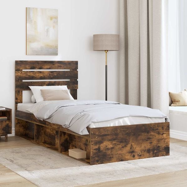 vidaXL Bed Frame Smoked Oak 100 x 200 cm Solid Pine Wood