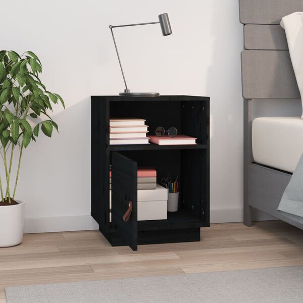 vidaXL Bedside Cabinet Black 40x34x55 cm Solid Wood Pine