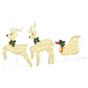vidaXL LED Reindeers 3 pcs Warm White 43 x 18 x 66 cm Fabric