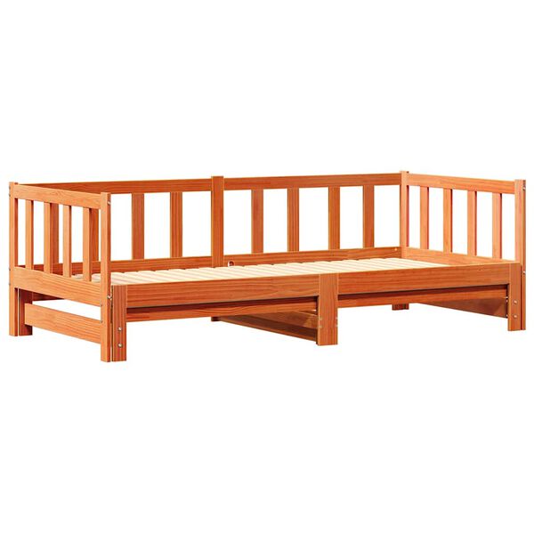 vidaXL Pull-out Day Bed Wax Brown 193.5 x 184 x 66 cm Solid Pine Wood