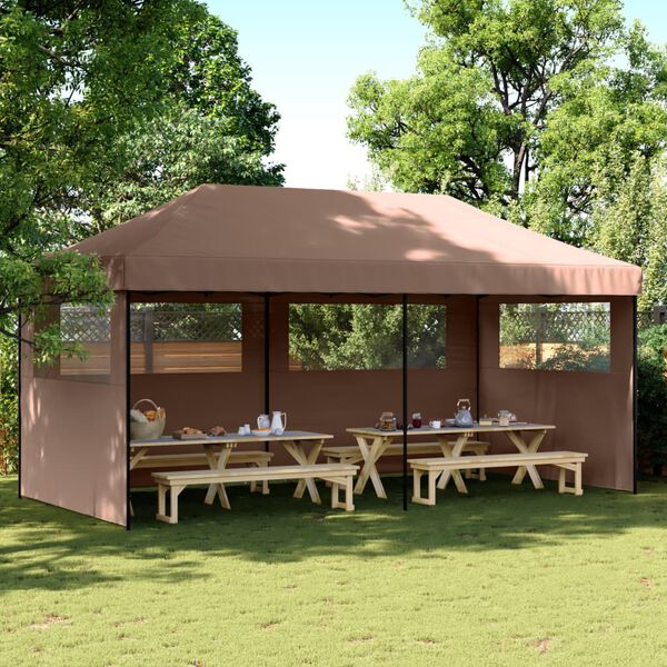 vidaXL Foldable Party Tent Pop-Up with 3 Sidewalls Brown