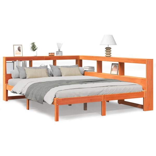 vidaXL Bookcase Bed without Mattress Wax Brown 140x200 cm Solid Wood Pine