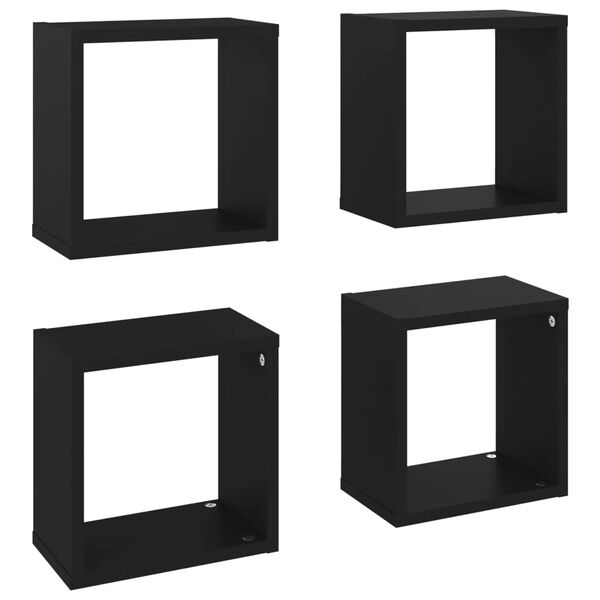 vidaXL Wall Cube Shelves 4 pcs Black 26x15x26 cm