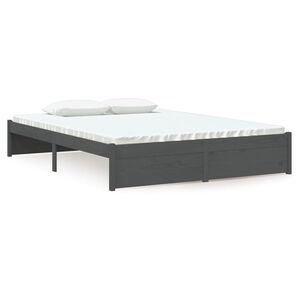 vidaXL Bed Frame without Mattress Grey Solid Wood 135x190 cm Double Double