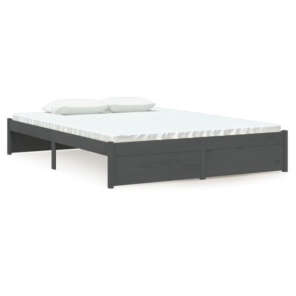 vidaXL Bed Frame without Mattress Grey Solid Wood 135x190 cm Double Double