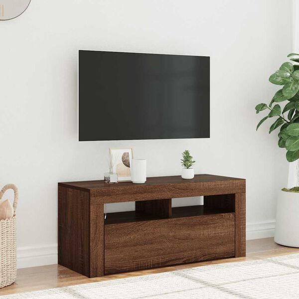 vidaXL TV Cabinet with LED Lights Brown Oak 90x35x40 cm