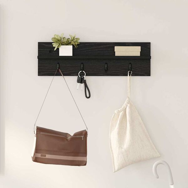 vidaXL Wall-Mounted Coat Rack Wall-mounted Black Oak 60 x 10.5 x 18 cm