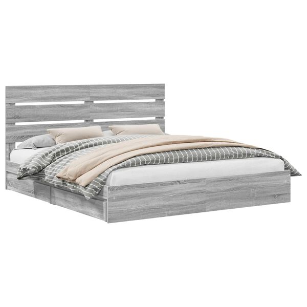 vidaXL Storage Bed Grey Sonoma 180 x 200 cm Engineered Wood