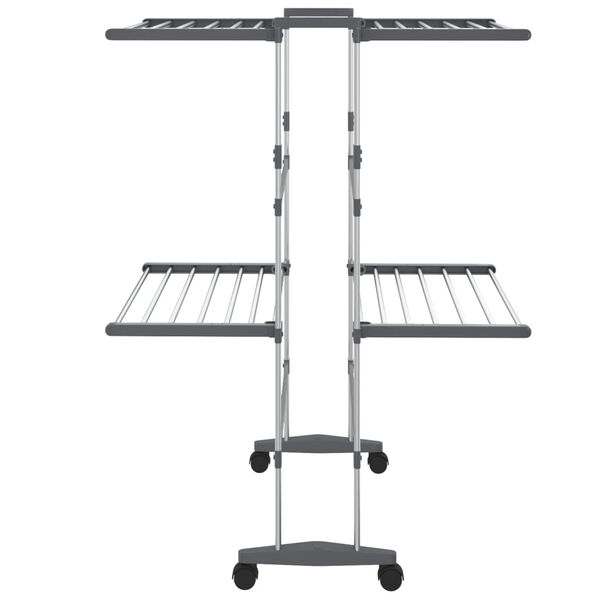 vidaXL 2-Tier Laundry Drying Rack with Wheels Silver 60x70x106 cm