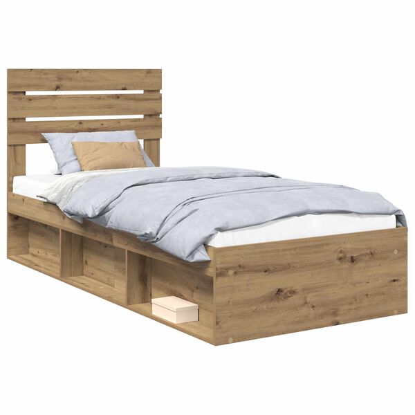 vidaXL Bed Frame Artisian Oak 90 x 200 cm Solid Pine Wood
