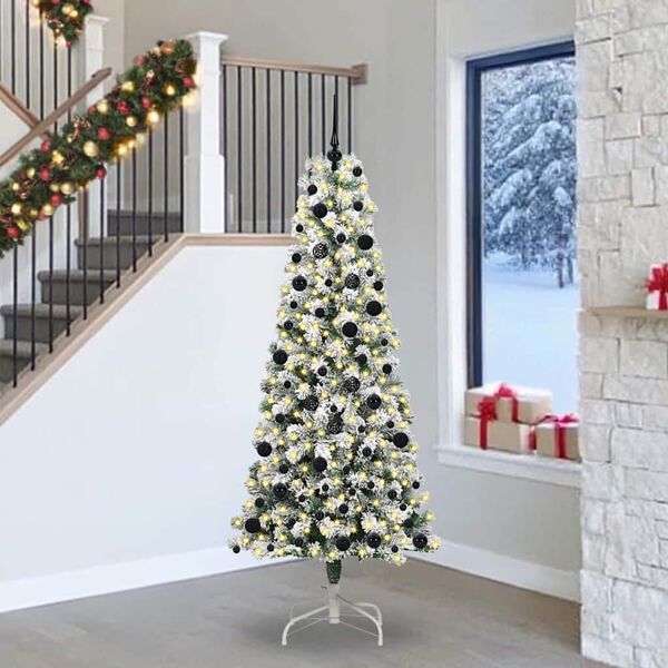 vidaXL Artificial Hinged Christmas Tree Green and White 240 cm