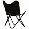 vidaXL Butterfly Chairs 2 pcs Black Kids Size Real Leather