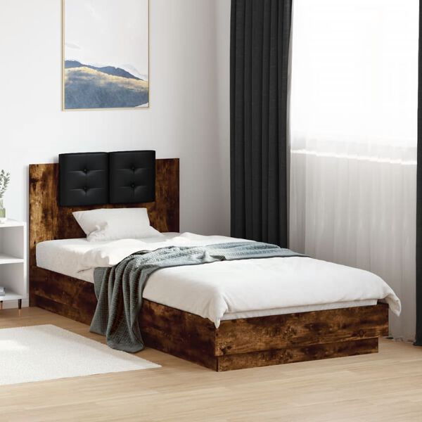 vidaXL Bed Frame with LED without Mattress Smoked Oak 90x200 cm