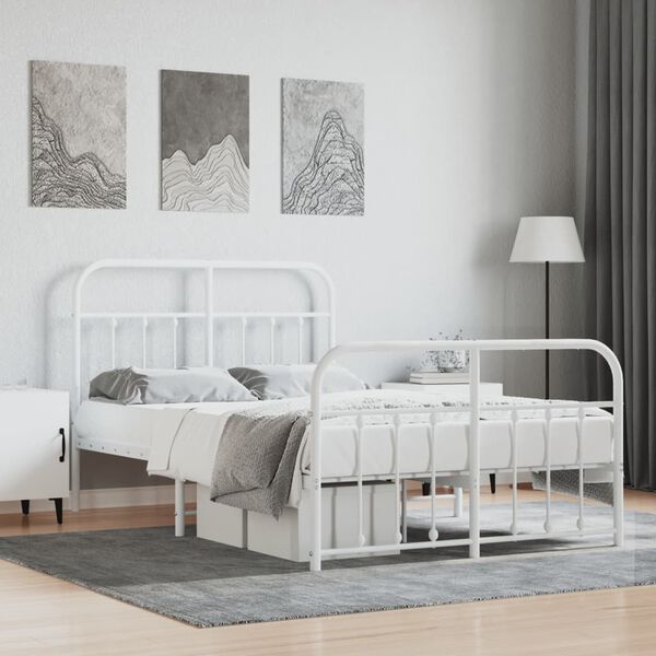 vidaXL Metal Bed Frame without Mattress with Footboard White 120x200cm