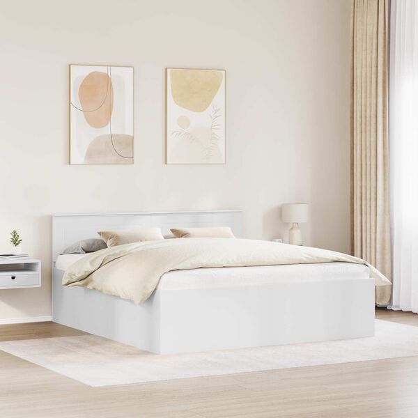 vidaXL Bed Frame with Headboard White 180 x 200 cm Engineered Wood