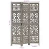 vidaXL Hand Carved 3-Panel Room Divider Grey 120x165 cm Solid Mango Wood