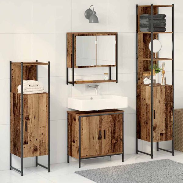 vidaXL Bathroom Furniture Set with Door 4 pcs Brown 33 x 33 x 185.5 cm