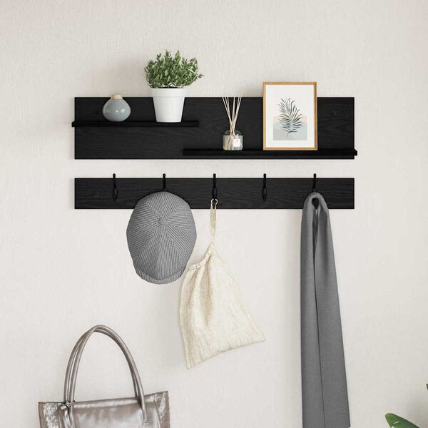 vidaXL Wall-Mounted Coat Rack with Shelf Black Oak 90 x 15 x 36 cm