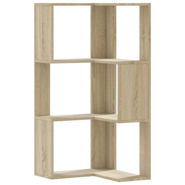 vidaXL Corner Bookcase 3-Tier Sonoma Oak 50x50x102 cm Engineered Wood