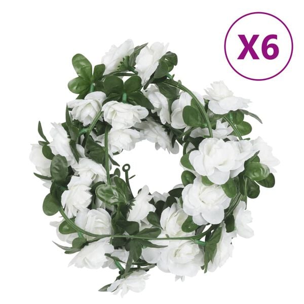 vidaXL Flower Garlands 6 pcs White 240 cm