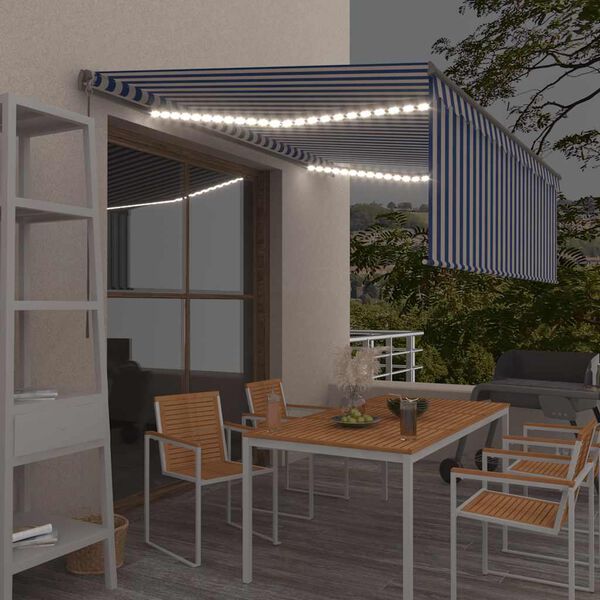 vidaXL Manual Retractable Awning with Blind&LED 4.5x3m Blue&White