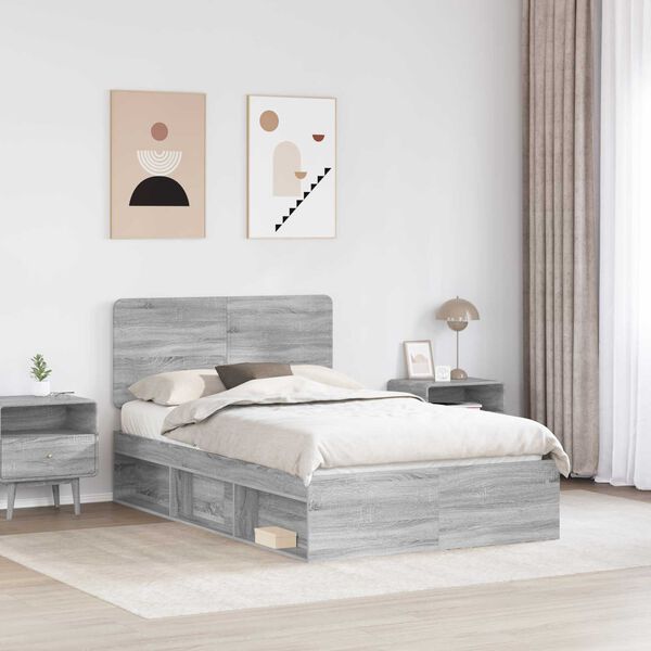 vidaXL Bed Frame Grey Sonoma 120 x 200 cm Solid Pine Wood