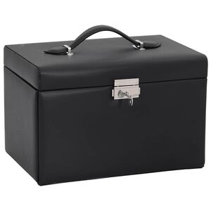 vidaXL Jewellery Box 3-Layer with Mirror Lockable Black 26x18x17,5 cm