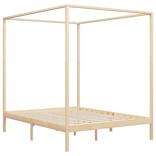 vidaXL Canopy Bed Frame without Mattress Solid Pine Wood 160x200 cm