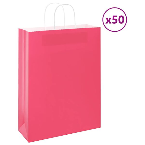 vidaXL Paper Bags 50 pcs with Handles Pink 32x12x42 cm