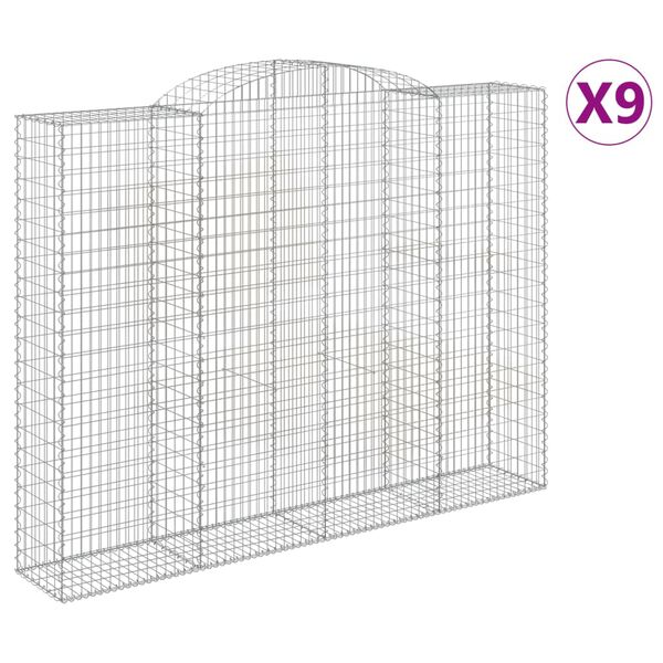 vidaXL Arched Gabion Baskets 9 pcs 300x50x220/240 cm Galvanised Iron