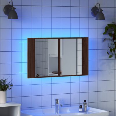 vidaXL LED Bathroom Mirror Cabinet Brown Oak 80x12x45 cm Acrylic
