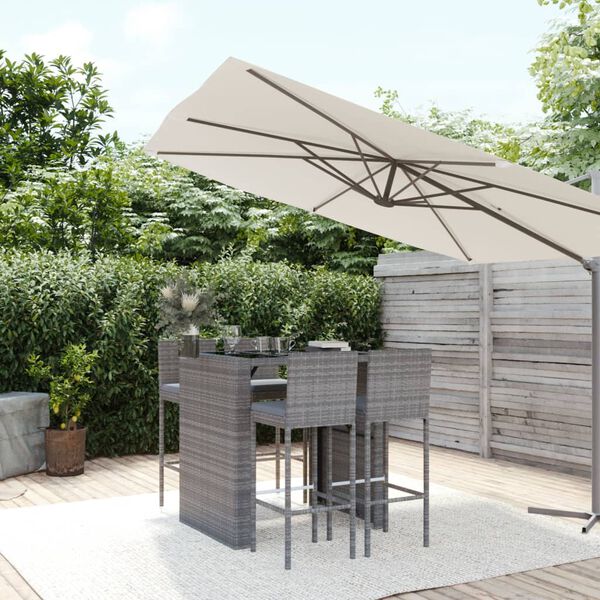vidaXL 5 Piece Garden Bar Set with Cushions Grey Poly Rattan