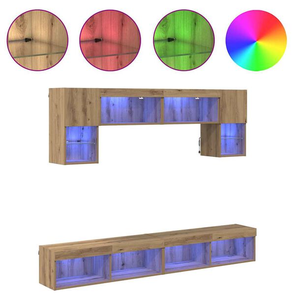 vidaXL TV Wall Units with LED 6 pcs Artisan Oak Engineered Wood