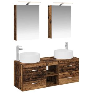 vidaXL Bathroom Furniture Set 5 pcs Old Wood Engineered Wood and Glass