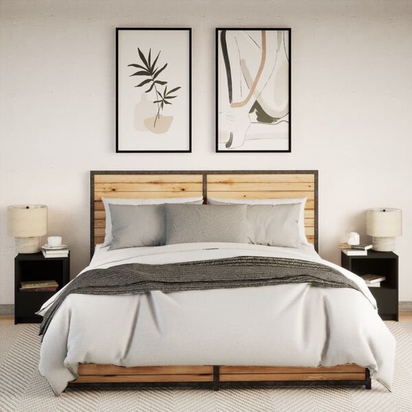 vidaXL Bedside Cabinets with LED Lights 2 pcs Black Engineered Wood