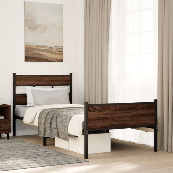 vidaXL Bed Frame without Mattress Brown Oak 90x190 cm Single Engineered Wood