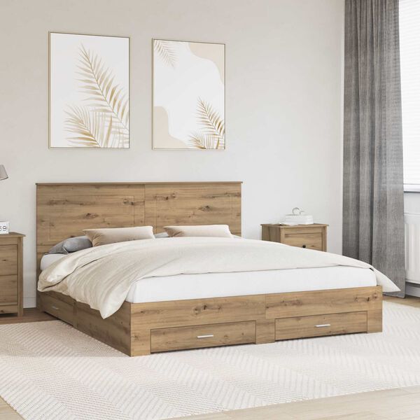 vidaXL Bed Frame with Drawer Artisan Oak 180 x 200 cm Engineered Wood
