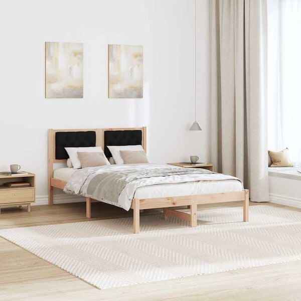 vidaXL Bed Frame with Headboard Black 120 x 190 cm Solid Pine Wood