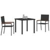 vidaXL Garden Dining Set with Cushion 3 pcs Black Poly Rattan