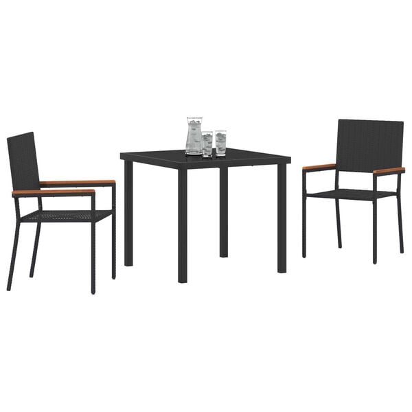vidaXL Garden Dining Set with Cushion 3 pcs Black Poly Rattan