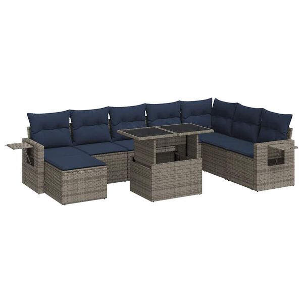 vidaXL 9 Piece Garden Sofa Set with Cushions Grey Poly Rattan Acacia