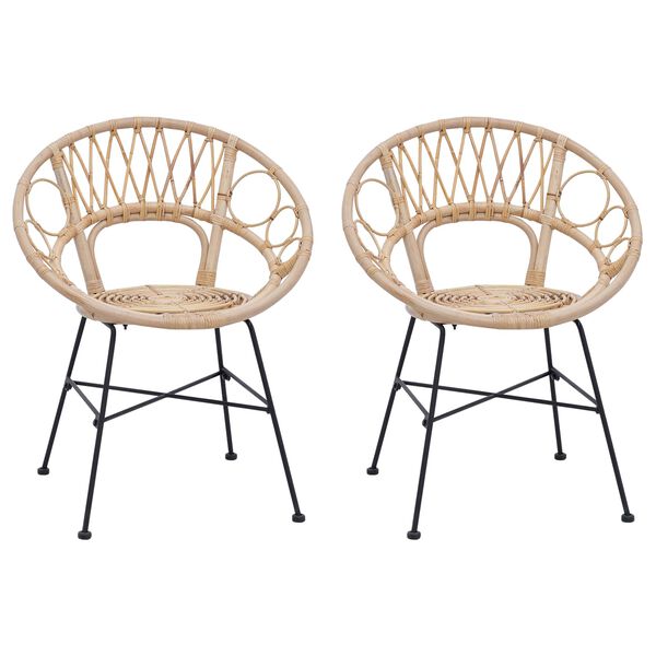vidaXL Dining Chair 2 pcs Natural 49 x 51 x 81 cm Rattan and Iron
