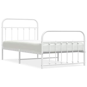 vidaXL Metal Bed Frame without Mattress with Footboard White 100x190cm